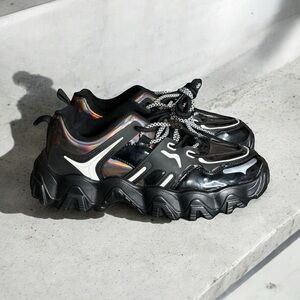 Reflective platform sneakers Women Holographic Sneakers Cyber Chunky Sole Silver